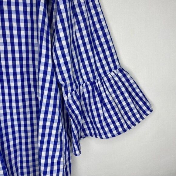 Avon Signature Collection Blue White Gingham Plaid Floral Embroidered V Neck S - Picture 7 of 11